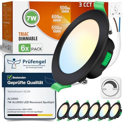 ALUSSO 3CCT LED Einbaustrahler 230V Dimmbar 7W IP44 Lochmaß 67-75MM 6er Set
