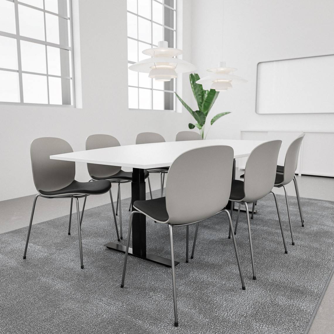 Konferencegruppe Agenda + Profim Noor, Bordplade Hvid, Stol Metal Silver / Misty Grey / Dark Grey.
