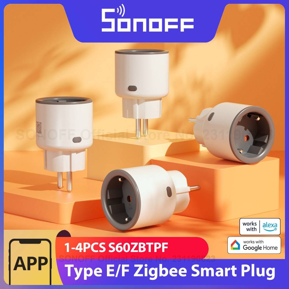 1-4PCS SONOFF S60ZBTPF EU 16A iPlug Zigbee Smart Plug Smart Home Outlet Socket with Energy Monitoring Supports Alexa Google Home