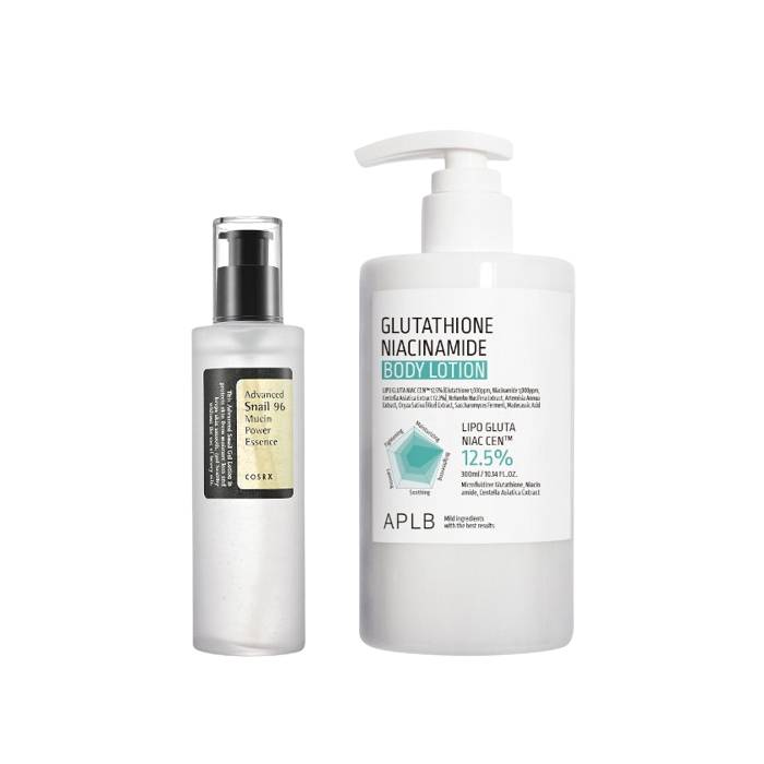 COSRX - Advanced Snail 96 Mucin Power Essence 100ml + APLB - Glutathione Niacinamide Body Lotion - 300ml Set - black