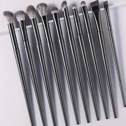 6/10 st. set med ögonmakeupborstar, precisionsfiberborstar, inklusive ögonskuggsborste, fin eyelinerborste, concealerborste, vinklad blandningsborste, - Svart