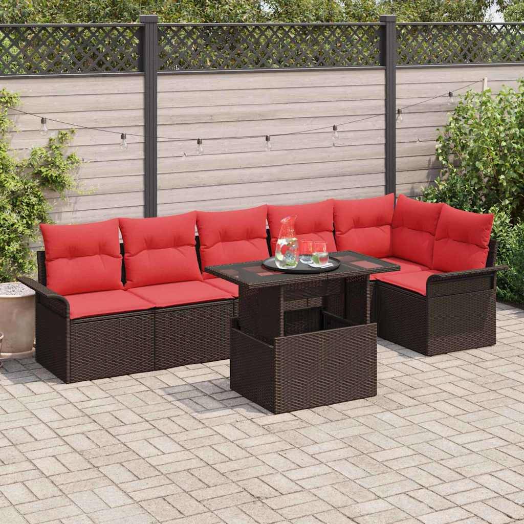 Havesofa Sæt 7 stk. Brun Poly rattan