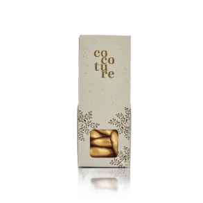 55-60g mandler med flødechokolade & guldpulver i grå Cocoture dragébox