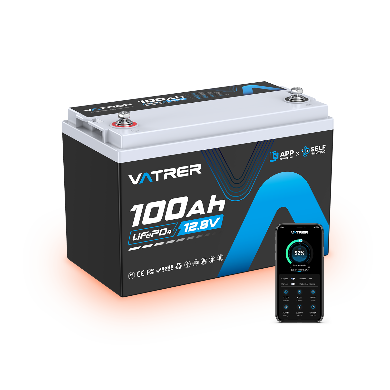 Vatrer 12V 100AH LiFePO4 Self-Heating Lithium Battery with Bluetooth CA - 1 PACK(CAD$369.99/Each)