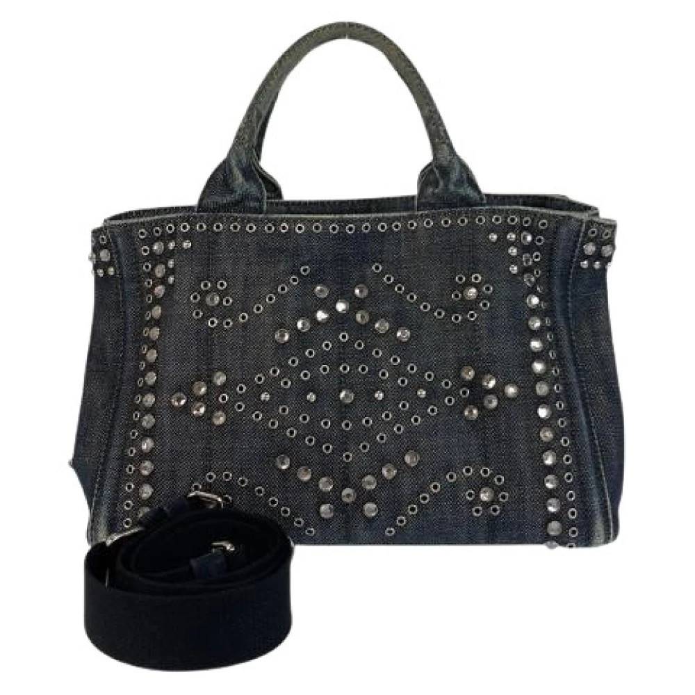 Prada Vintage Pre-owned Denim Bijou Canapa Logo Tote Taske - Vintage - Dame - Blå - ONE SIZE - Denim