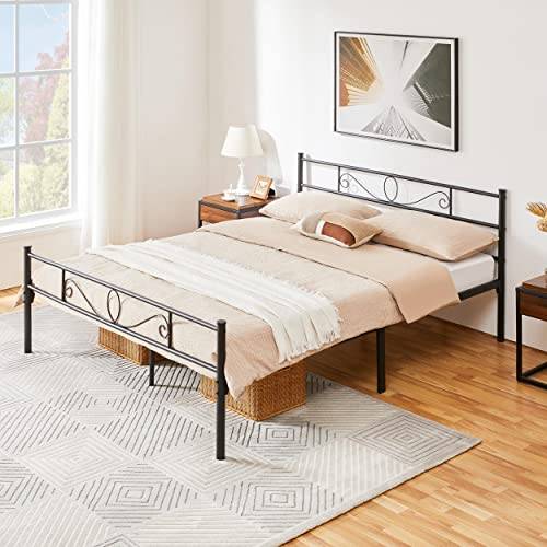 Yaheetech Sängram, metallsäng, sängram av metall, dubbelsäng för 160 x 200 cm madrass, gästsäng för små rum, svart
