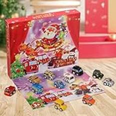Adventskalender 2024 barn, 24 dagars nedräkning kalender bilar set med lekmatta, julfordon leksak för pojkar barn, billeksak adventskalender julfest gåva