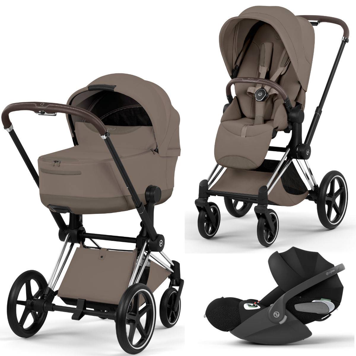Cybex Priam 5 Style Stroller Set 3 in 1 incl. Cloud T i-Size Car Seat - Chrome Brown