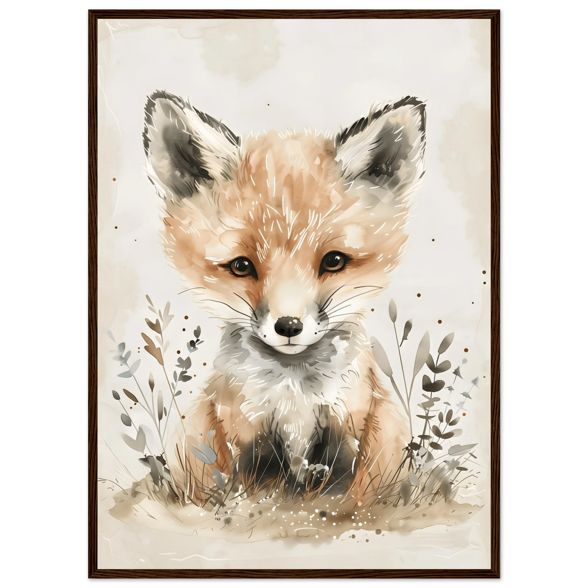 Rävposter-50x70 cm / 20x28″ / Med ram / Mörkt trä