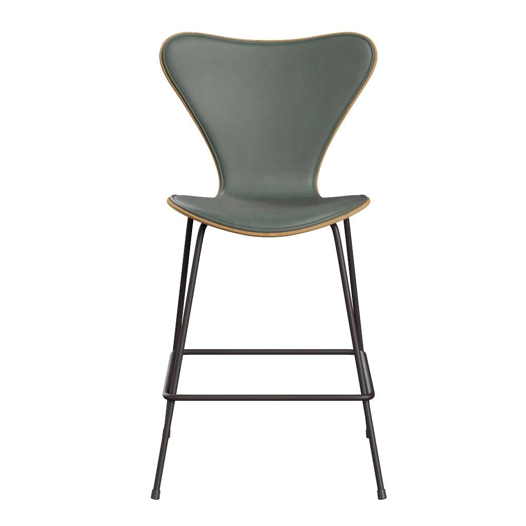 Fritz Hansen - 3187 lav barstol, naturfiner og forsidepolstret i Grace læder Eg - Concrete Grey læder - Warm Graphite stel - Jacobsen Plus
