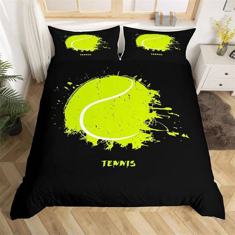 Påslakanset med tryck av tennisbana, Påslakan med sportspelstema för pojkar, Gult tennisracket sportutrustning sängklädesset 70x133cm 2pcs