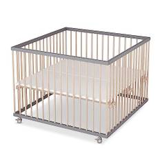 Sämann Laufstall Baby 100x100 cm | TÜV geprüft 2023 | stufenlos höhenverstellbar | Laufgitter Premium | Babybett aus Holz | Krabbelgitter Komplettset grau/natur