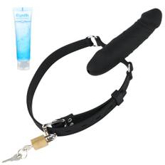 Eysilk Dildo Gag Realistischer Dildo Silikon Penis Mund Knebel Schwarz Verstellbarer Mundball Penis SM Analdildo Masturbator Sexspielzeug für Paar (Doppelter Kopf Dildo)