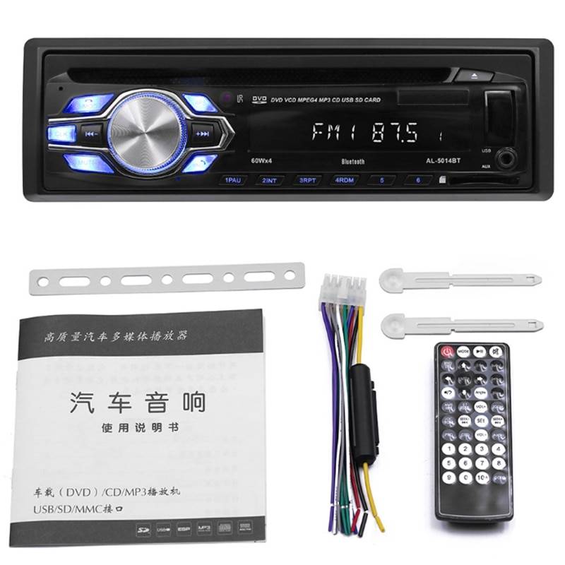 1 din 12v bil dvd cd-spelare fordon mp3 stereo bil handsfree autoradio bt o radio 5014 bil-styling trådlös fjärrkontroll