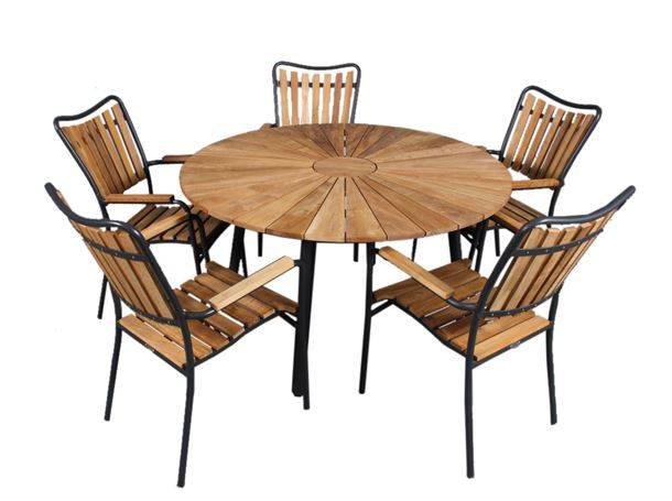 DaneLine Eva havesæt m/5 stole Ø130 cm - Teak - Grå