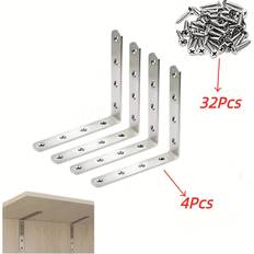 TEMU 36pcs 5x5 Inch L Bracket For Shelves, 4pcs 90 Degree Joint Right Angle Bracket With 32pcs Screws, Heavy Duty Corner Braces With Screws For Wood, Furniture