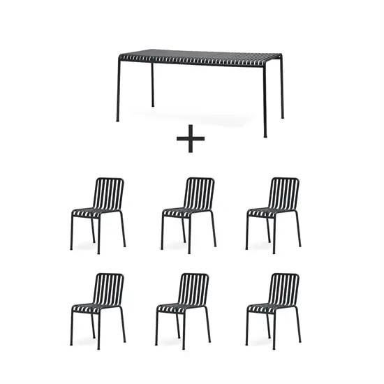 Hay - Palissade sæt - bord + 6 stole - Anthracite - 6 chairs