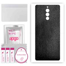 apgo Protective Skin Sticker for the back compatible with ZTE Nubia Red Magic 8 Pro, Wrap Film, Foil, Vinyl - Pattern Black Leather