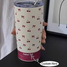 1 st 20 oz rostfritt stål dubbelvägg vakuumisolerad Cherry Bow Design tumbler, anpassad med namn och välsignelse, lämplig för bil, kaffe, vattenkopp, - flerfärgad (Purpur,rosa,blå,Beige)