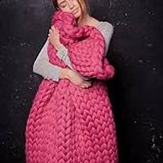 Care Spring Chunky Knit Throw Filt Oversized, Merino Ull Garn Handgjord Stickad Throw, Boho Soft Bulky Decor Filt för Sovrum Bädd Soffa Soffa,Fuchsia,100 * 200cm