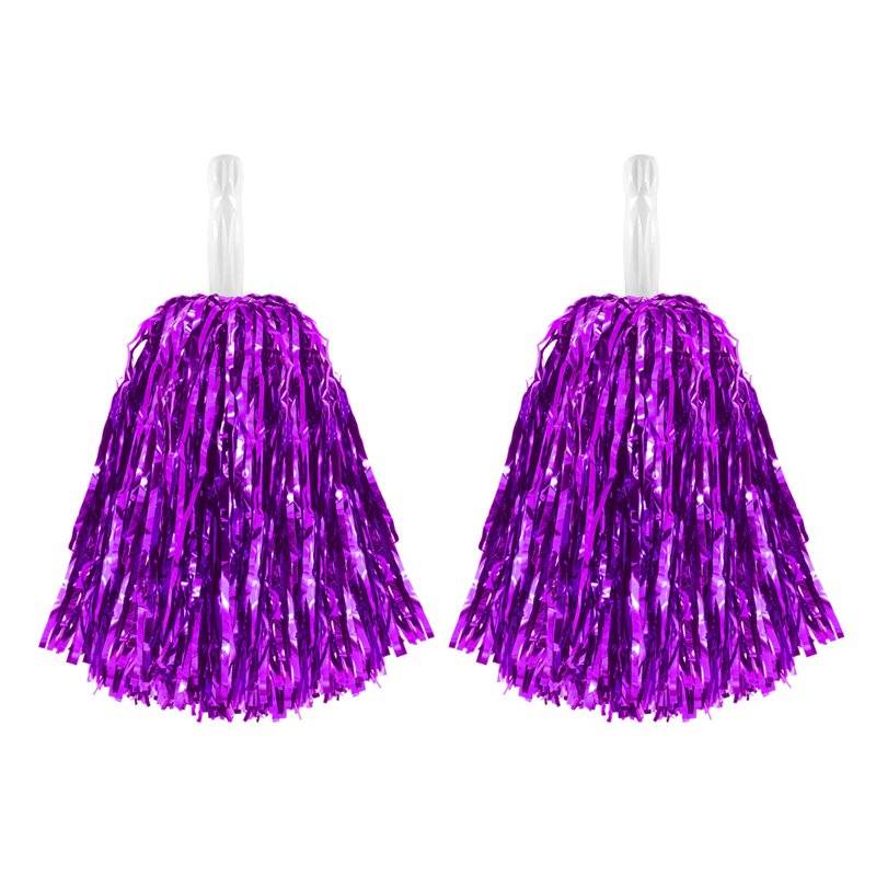 2 stk. Cheerleader Pomponer Lilla Metallic 38 cm