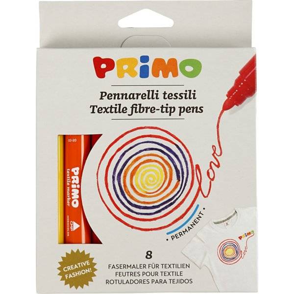 PRIMO Textiltuschpennor - mixade färger - 8 st