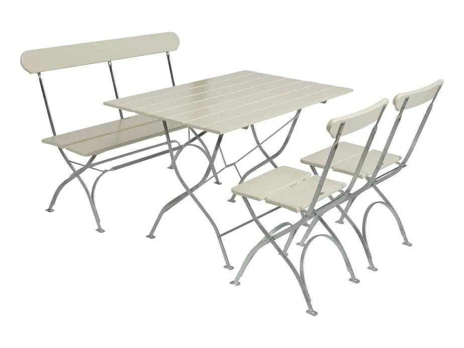 Grythyttan Stålmöbler Bryggeri matgrupp Vitlackad ek/varmförzinkat 2-sitssoffa, 2 fåtöljer & bord 110x70 cm