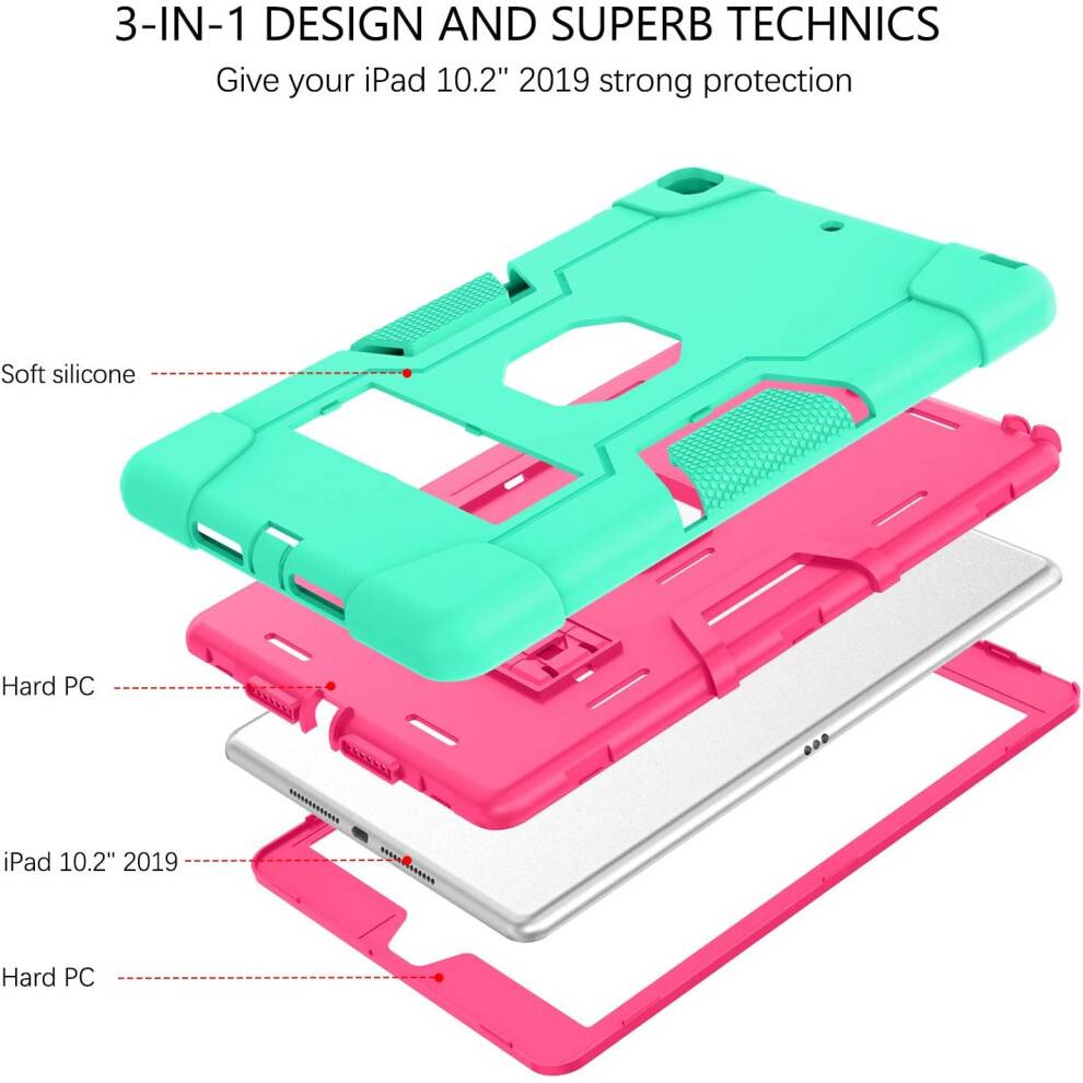 Beskyttende etui til iPad 9./8./7. generation, kraftigt, robust hybridstativ med penholder, velegnet til 10,2 tommer (udgivelsesdato 2021/2020/2019)