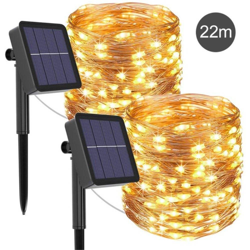Fairy Outdoor LED-ljuskedja med SOLCELLER - 200 LED-lampor / 22m - Varmvitt
