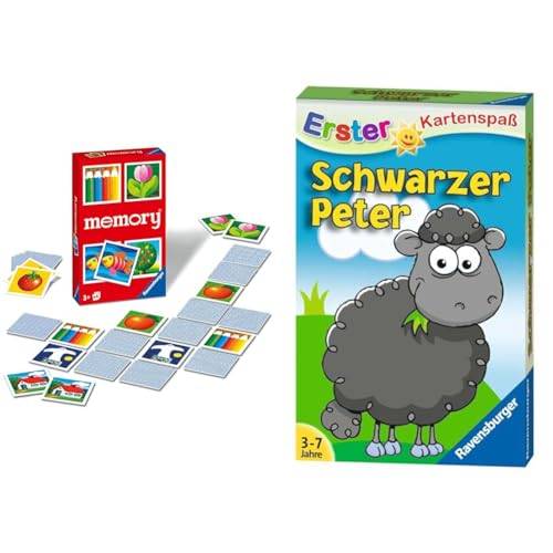 Ravensburger 22457 - Kinder Memory®, der Spieleklassiker für die ganze Familie, Merkspiel für 2-6 Spieler ab 3 Jahren & 20432 - Schwarzer Peter - Schaf, Kartenspiele ab 3 Jahren