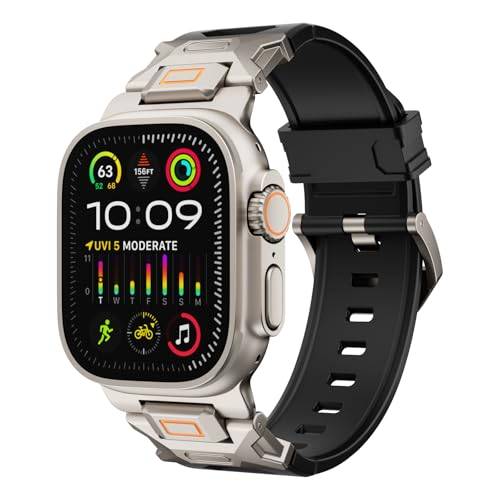 FiNESTONE Armband für Apple Watch Ultra 2 und Ultra – Fluorkautschuk (FKM) Sportarmband, Metallanschluss, 49 mm, für Apple Watch Ultra 2/Ultra/Serie 9/8/7/6/5/4/3/2/1/SE, 45 mm, 44 mm, 42 mm