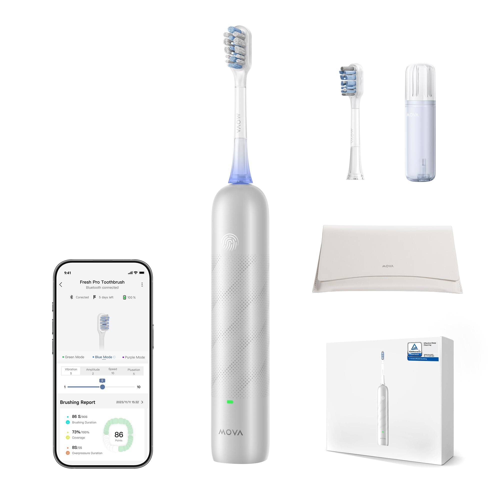 MOVA Fresh Pro Electric Toothbrush App Compatible Sonicare Adult Rechargeable Electric Toothbrush Bath Brush Method Replacement Brush Head IPX7