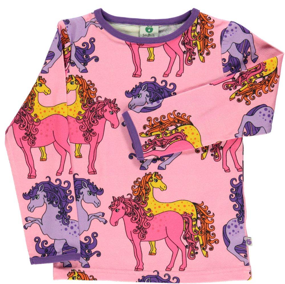 Langærmet bluse med heste - Sea pink / 5-6