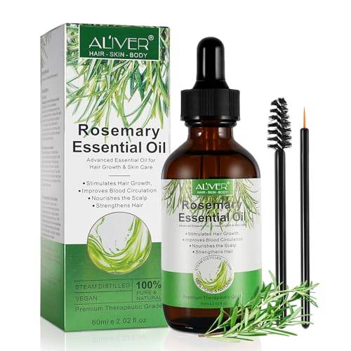 ALIVER Rosmarinolja för hår och hårbotten, Rosemary Oil for Hair, stimulerar hårväxt och hårolja mot håravfall, 100% naturlig rosmarinolja för hudvård, aromaterapi, 60ml