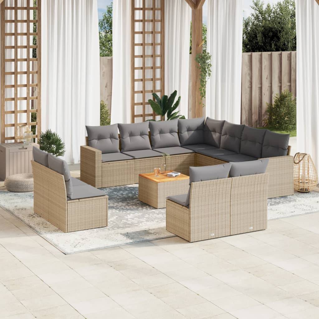 Sofasæt Til Haven 12 Dele Med Hynder Polyrattan - blandet beige og lysegrå