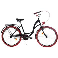 Dallas City Junior 26 Tommers Pigecykel - Sort Ramme, Røde Hjul, LED-lys, Holdbar & Stilfuld