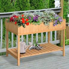 Plantebord højbed plantebord blomsterkasse dyrkningsbord 8 rum med drænhylde massivt grantræ naturligt træ 110 x 46 x 76 cm