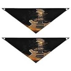 2-pack hundbandanas husdjur bandana scarf tryckknapp triangel haklappar sjalett set husdjur semestertillbehör dekor för små till stora valpar hundar katter liten elgitarr på eld svart