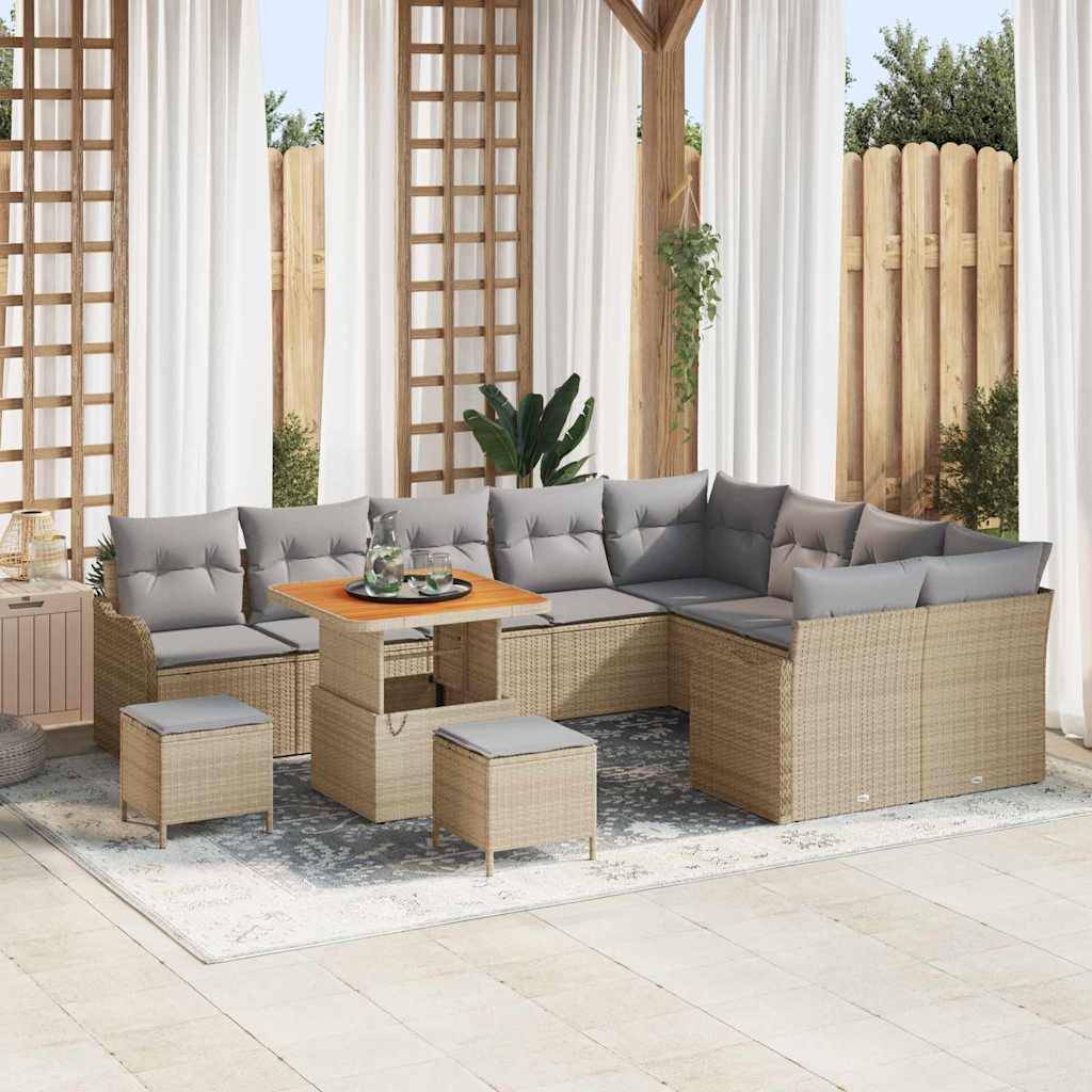 vidaXL Trädgårdsoffset med kudde 12 pcs Beige konstrotting