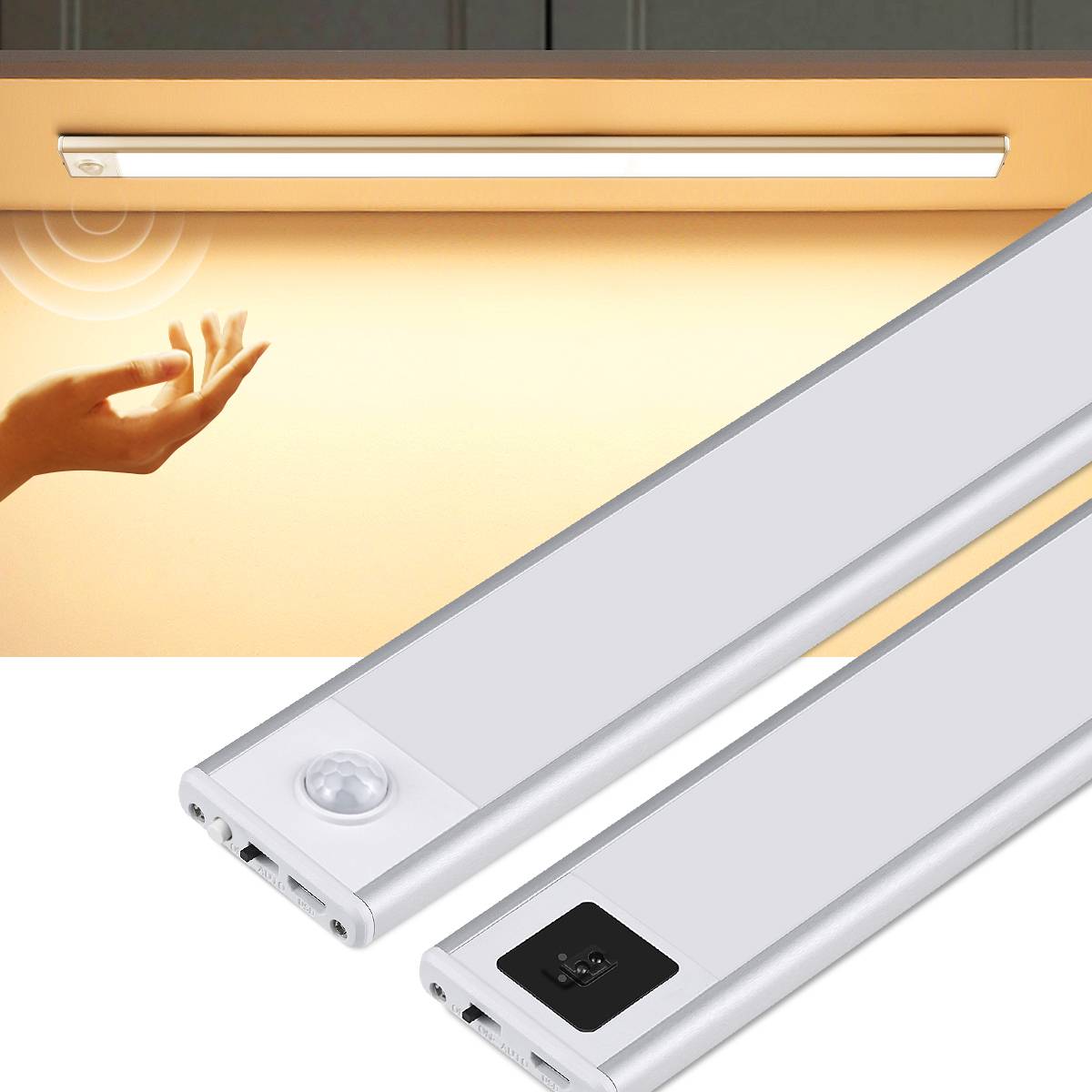 Ultra-thin USB LED Cabinet Light Hand Sweep / PIR Motion Sensor LED Rechargeable Aluminum Kitchen Lamp Portable Night Lighting