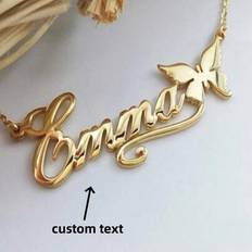 1 st Guld Rose Gold Custom Butterfly Band Namn Hänge Halsband Personligt mode Söta romantiska smycken Enkla bokstäver Guldkedja Rostfritt stål Smycken - Multifärgad