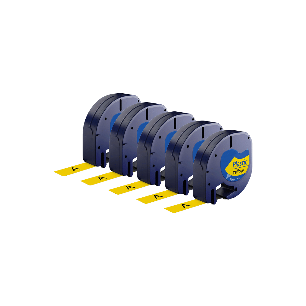 Rabatpakke - 5 stk Dymo 91202 | 91222 sort på gul tape Kompatibel 12 mm x 4 m