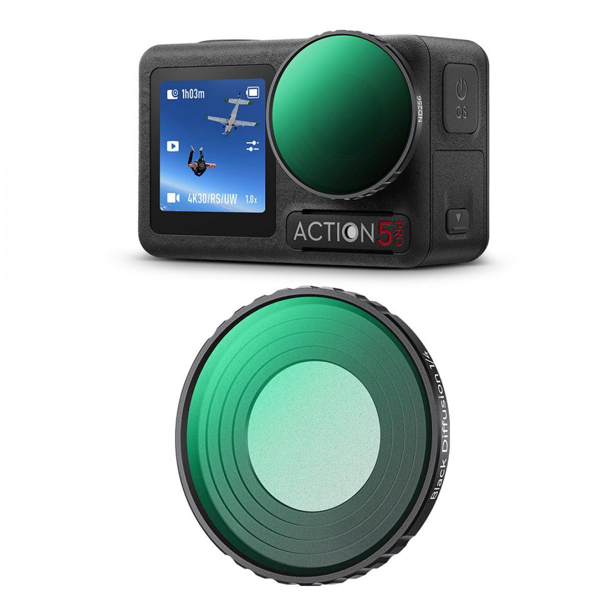 KENTFAITH Black Diffusion 1/4 Filter for DJI Osmo Action 5 Pro / Osmo Action 4 Creative Mist Cinematic Effect Filters Multi-Coated / Optical Glass / Aluminum Alloy Frame