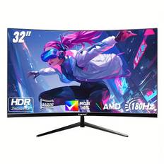 TEMU Gawfolk 32-inch Curved 2k 180hz Pc Monitor Screen, Full Hd 2560*1440p, Speakerless, Frameless 1500r Computer Screen, Vesa Standard