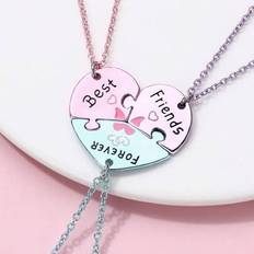 3st/set Girls Best Friends Forever Heart Puzzle Halsband Set, Färgglad Emalj & Matt Guld/Silver Tone Alloy Berlocker, Teen Halsband, Best Friend Halsb - Multifärgad (SF12)