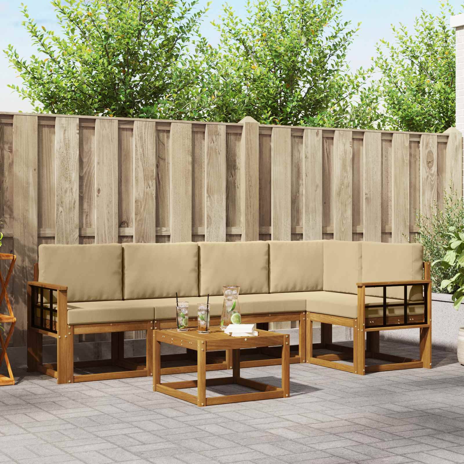 vidaXL Soffset med kudde 6 pcs Naturlig och Beige