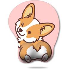 Ergonomisk lyserød musemåtte med håndledsstøtte, skridsikker bagside Corgi Anime sød gel musemåtte håndledsstøtte, nem skrivning og smertelindring (Pink Cute Corgi)