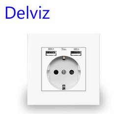 Delviz Wall USB Power Socket, AC 110V-250V 16A for wall, 86mm x 86mm, Double usb EU Standard