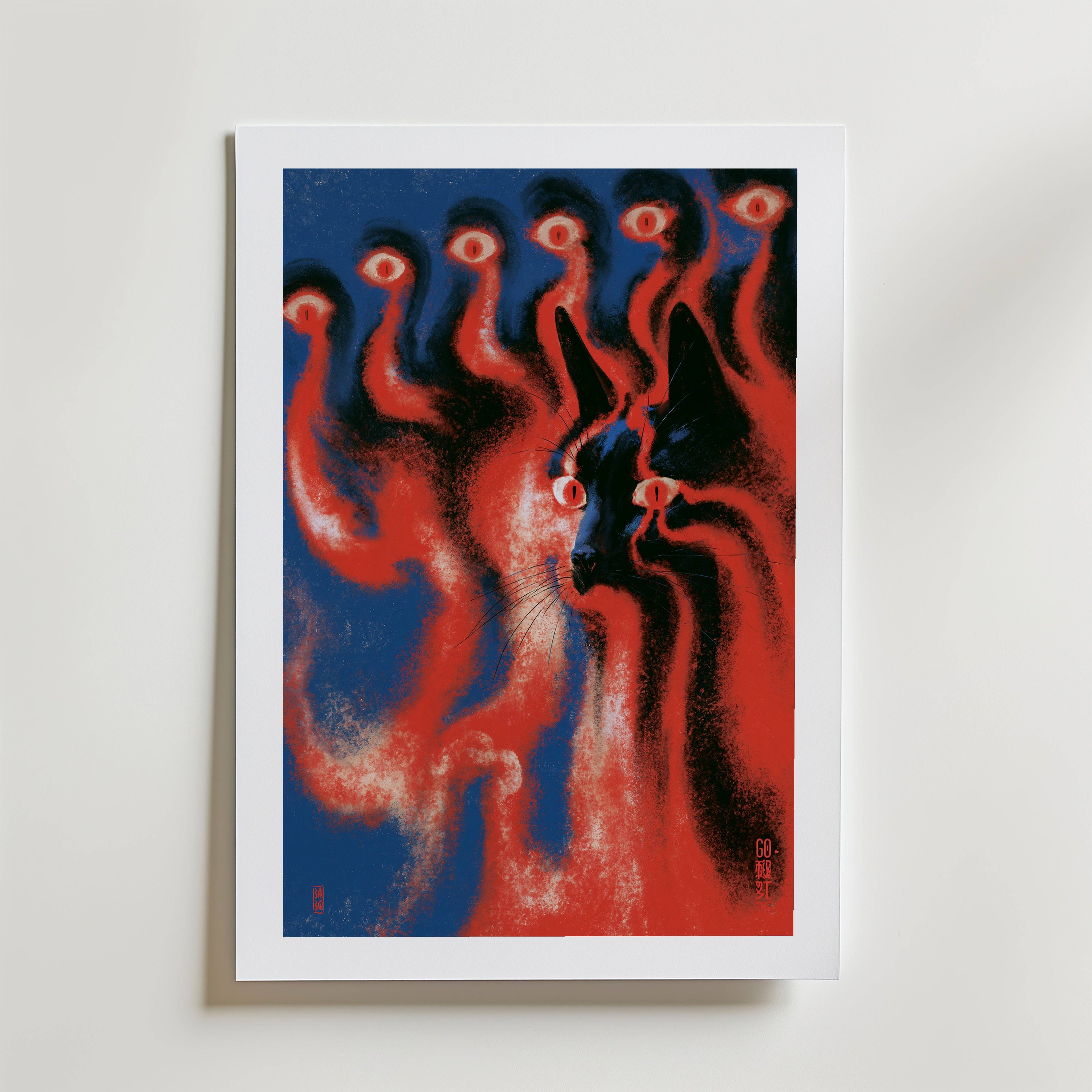 Spirit Cat Poster - Premium Canvas 21x30 cm Med passepartout