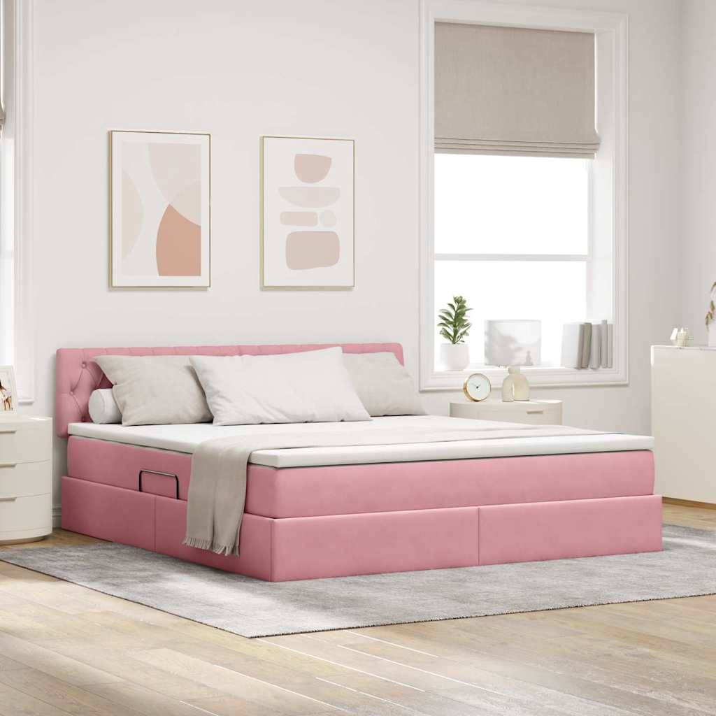 vidaXL LED förvaringssäng med madrass Rosa 180 x 200 cm Sammet
